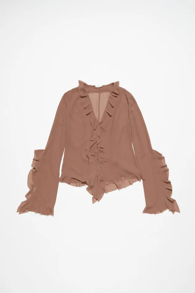 Acne Studios Ruffle Blouse Toffee Brown Women Shirts and Blouses