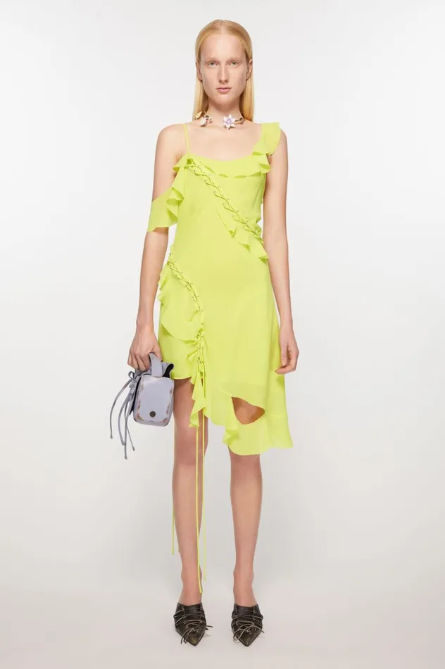 Acne Studios Ruffle Strap Dress Acid Yellow Women Dresses