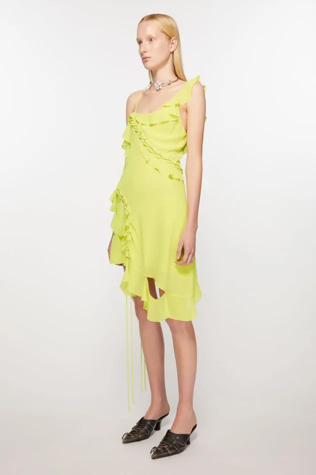 Acne Studios Ruffle Strap Dress Acid Yellow Women Dresses