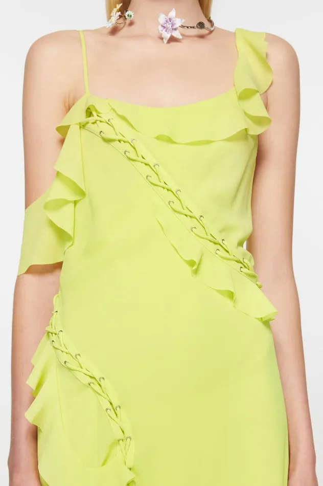 Acne Studios Ruffle Strap Dress Acid Yellow Women Dresses