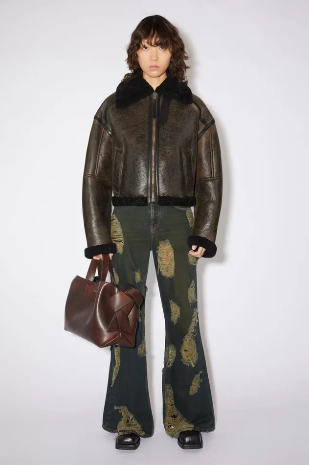 Acne Studios Shearling Jacket Dark Brownblack Women Outerwear