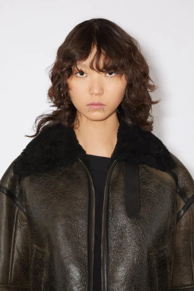 Acne Studios Shearling Jacket Dark Brownblack Women Outerwear