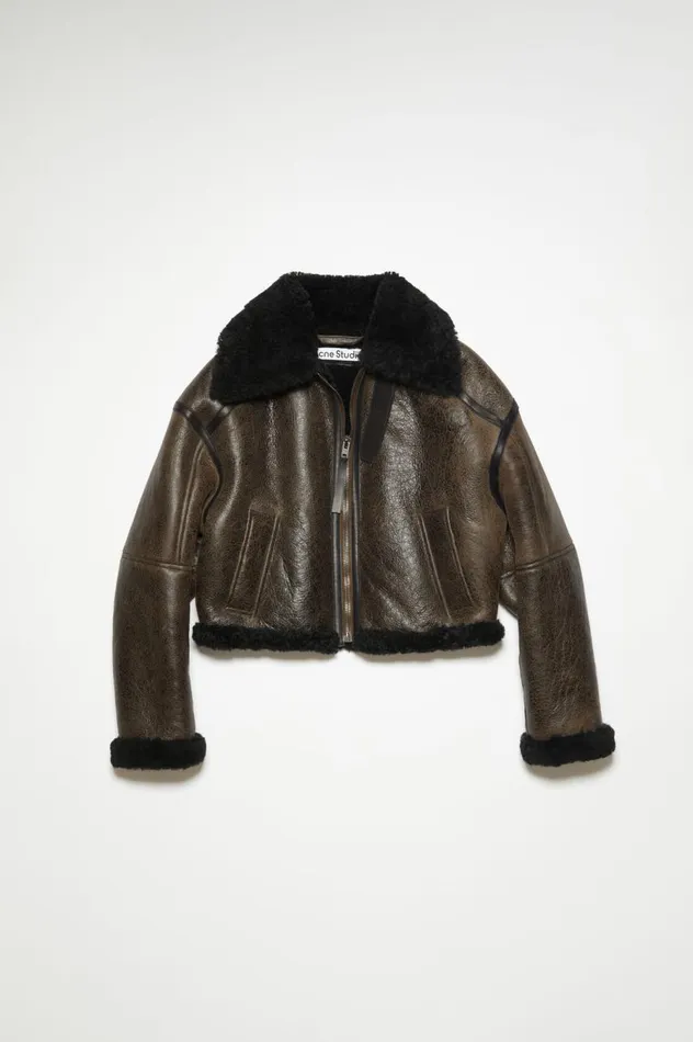 Acne Studios Shearling Jacket Dark Brownblack Women Outerwear