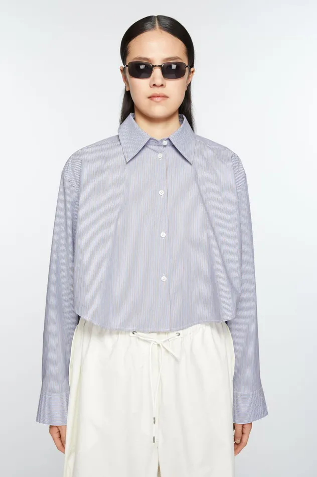 Acne Studios Shirt Jacquard Pinstripe Sky Bluecoffee Brown Women Shirts and Blouses