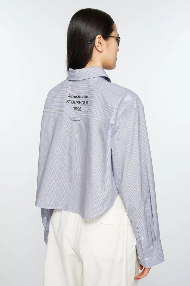 Acne Studios Shirt Jacquard Pinstripe Sky Bluecoffee Brown Women Shirts and Blouses