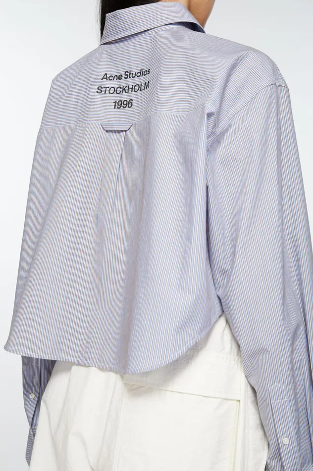 Acne Studios Shirt Jacquard Pinstripe Sky Bluecoffee Brown Women Shirts and Blouses