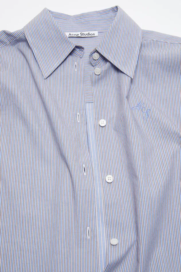 Acne Studios Shirt Jacquard Pinstripe Sky Bluecoffee Brown Women Shirts and Blouses