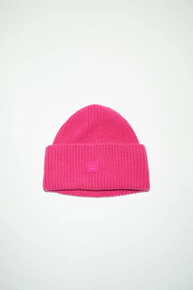 Acne Studios Small Face Logo Beanie Bright Pink Women Hats
