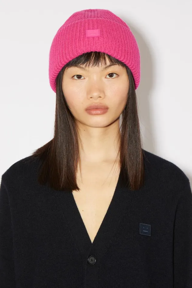 Acne Studios Small Face Logo Beanie Bright Pink Women Hats