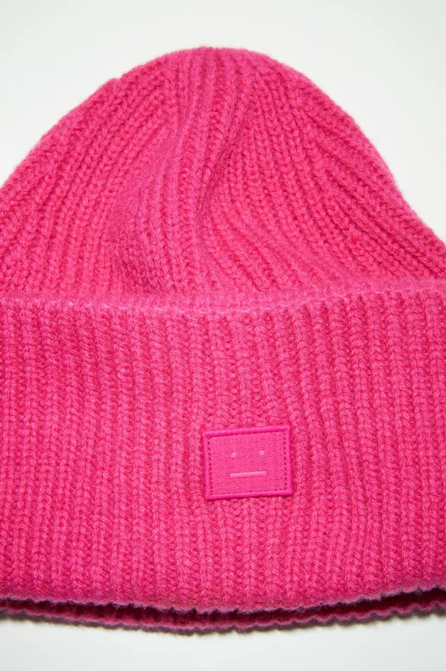 Acne Studios Small Face Logo Beanie Bright Pink Women Hats