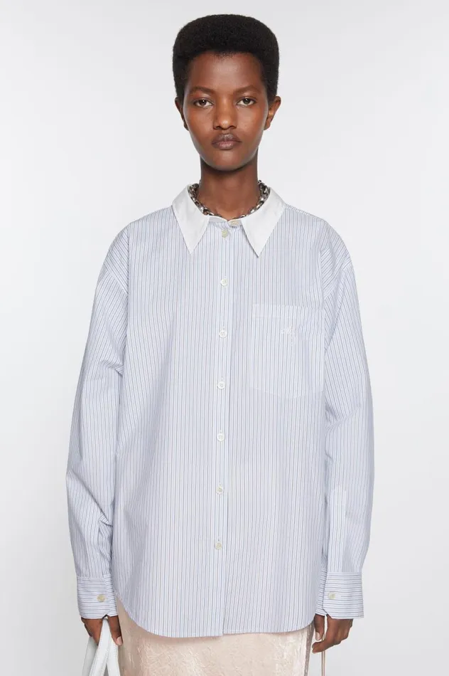 Acne Studios Stripe Buttonup Shirt Dusty Bluecold Brown Women Shirts and Blouses
