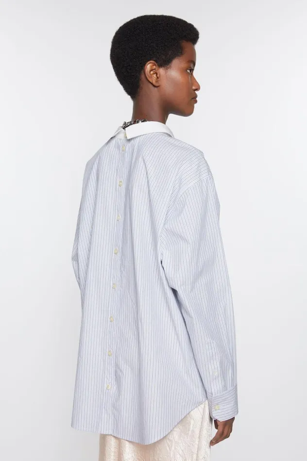Acne Studios Stripe Buttonup Shirt Dusty Bluecold Brown Women Shirts and Blouses