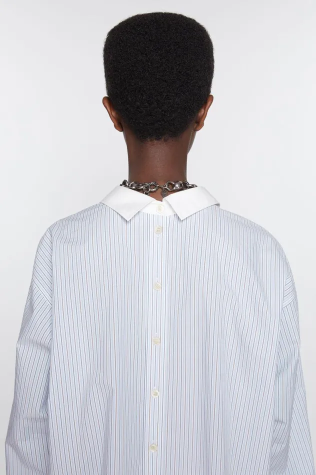 Acne Studios Stripe Buttonup Shirt Dusty Bluecold Brown Women Shirts and Blouses