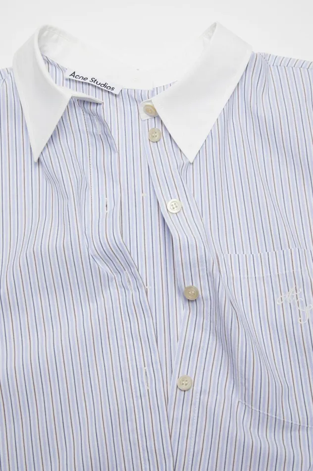 Acne Studios Stripe Buttonup Shirt Dusty Bluecold Brown Women Shirts and Blouses