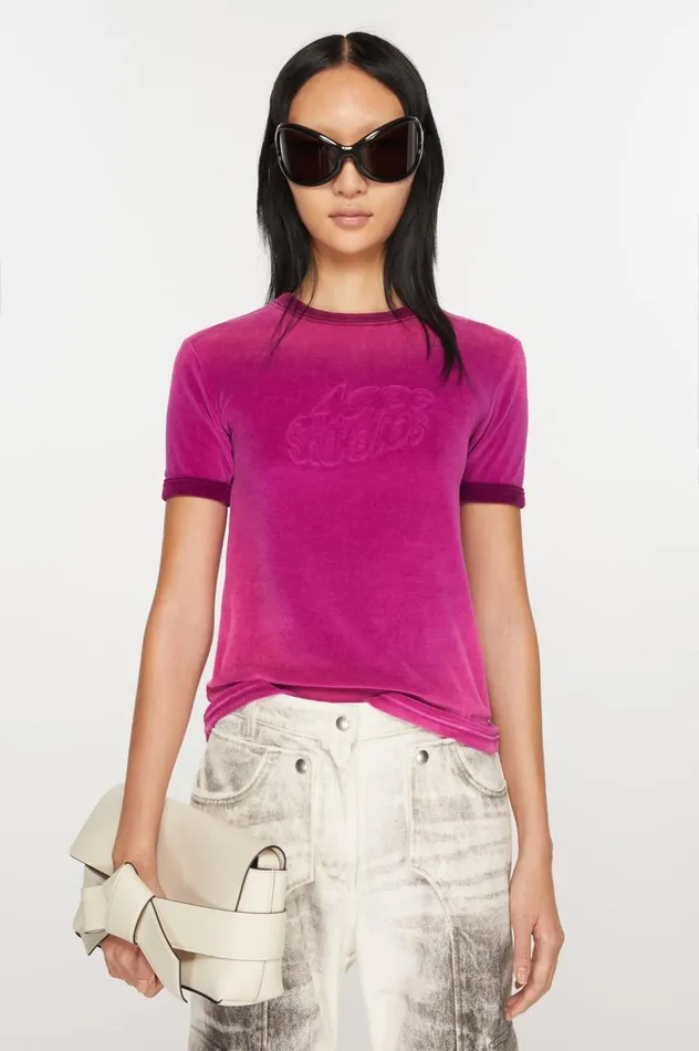 Acne Studios Tshirt Logo 8211 Fitted Fit Magenta Pink Women Tshirts