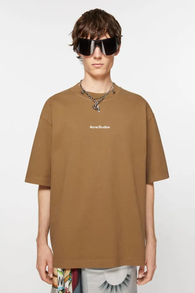 Acne Studios Tshirt Logo Mud Beige Men Tshirts