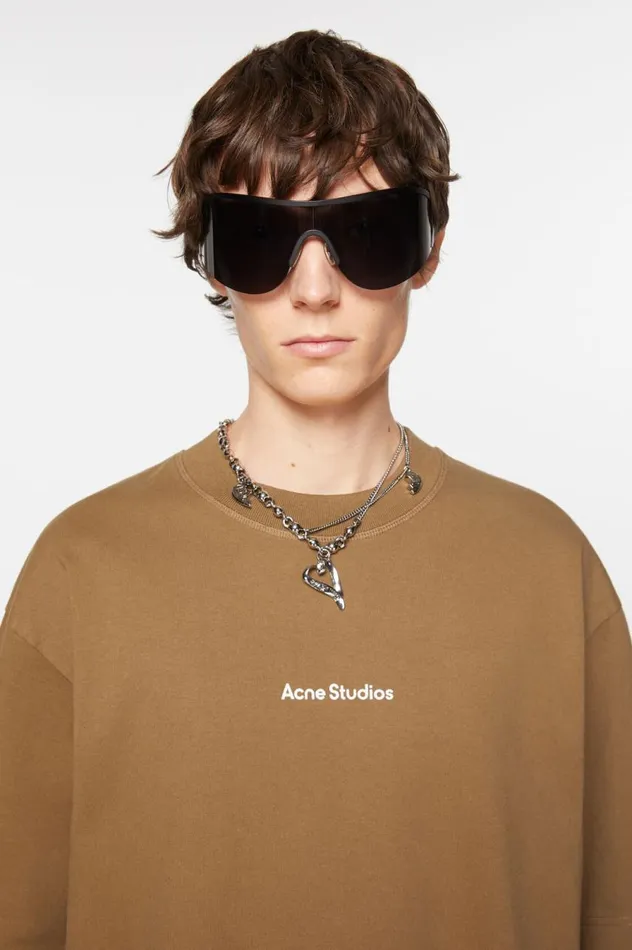Acne Studios Tshirt Logo Mud Beige Men Tshirts