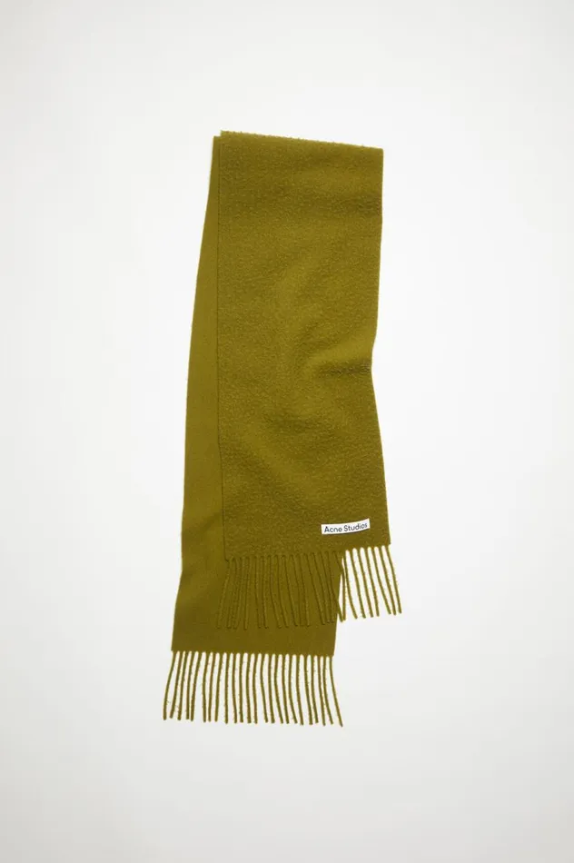 Acne Studios Wool Fringe Scarf Olive Green Women Scarves