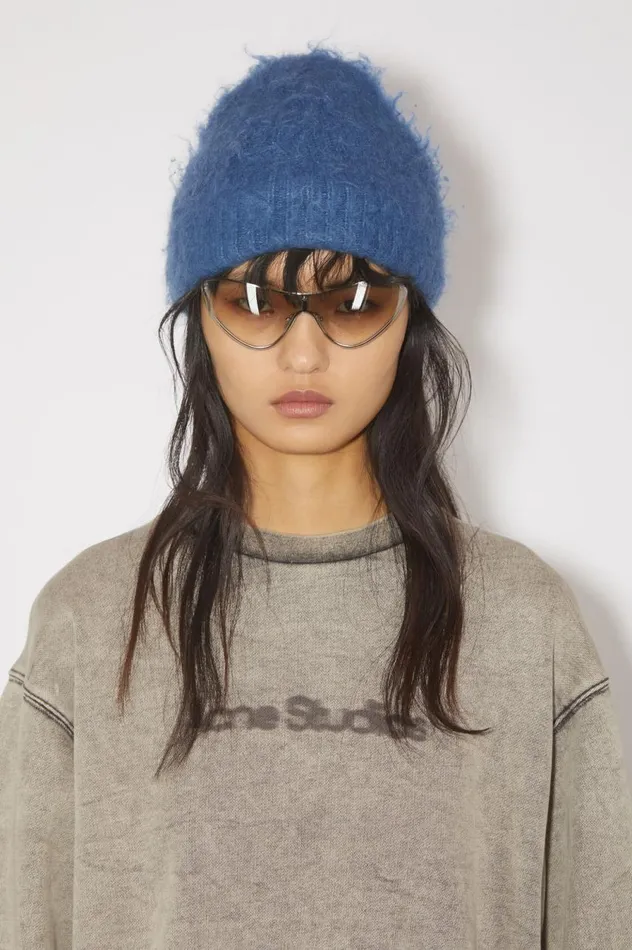 Acne Studios Wool Mohair Beanie Denim Blue Men Hats