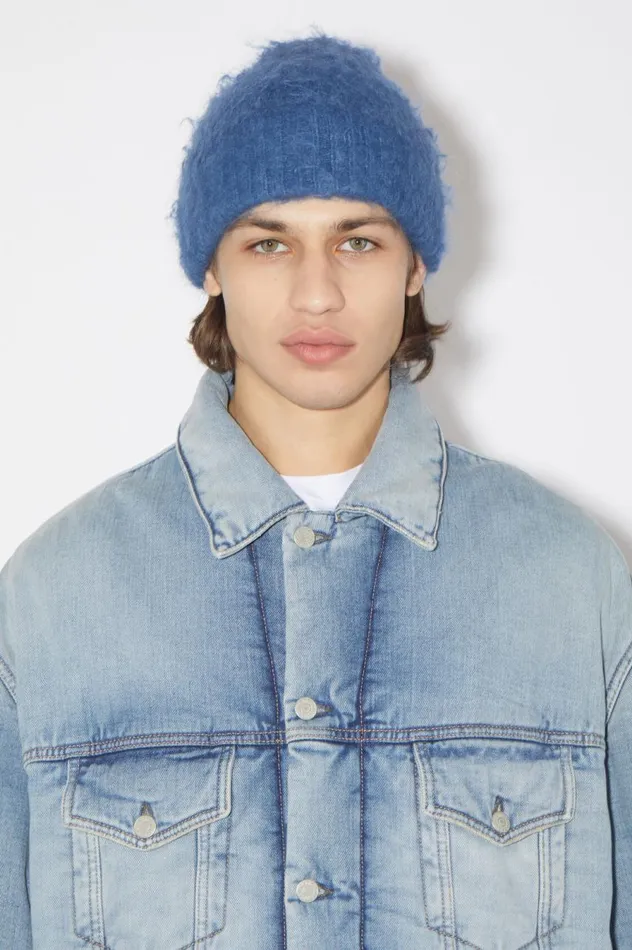Acne Studios Wool Mohair Beanie Denim Blue Men Hats