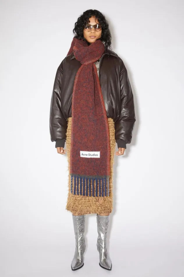Acne Studios Wool Mohair Scarf 8211 Narrow Aubergine Blue Men Scarves