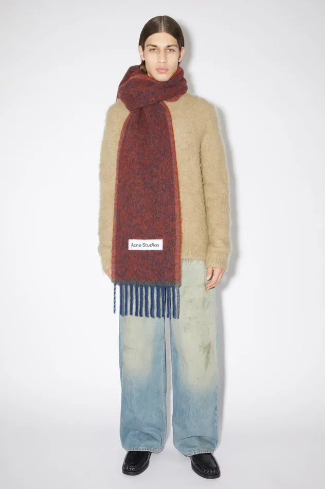 Acne Studios Wool Mohair Scarf 8211 Narrow Aubergine Blue Men Scarves