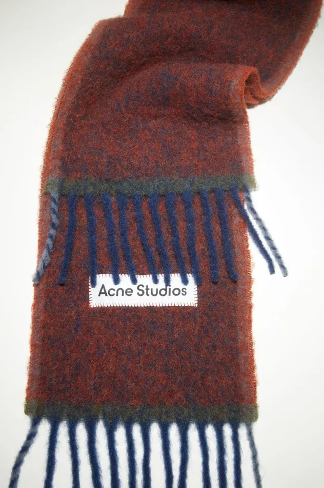 Acne Studios Wool Mohair Scarf 8211 Narrow Aubergine Blue Men Scarves