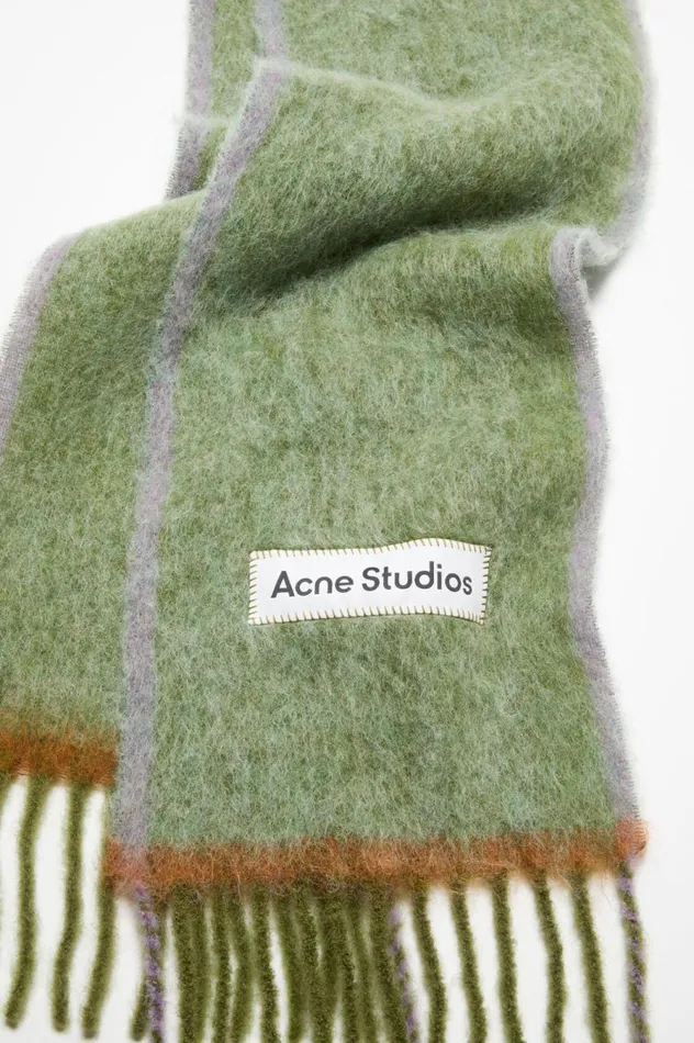 Acne Studios Wool Mohair Scarf 8211 Narrow Grass Green Women Scarves