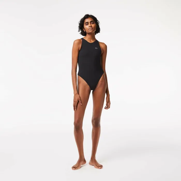 Activewear Women Lacoste Womens OnePiece Recycled Polyamide Swimsuit Black 031