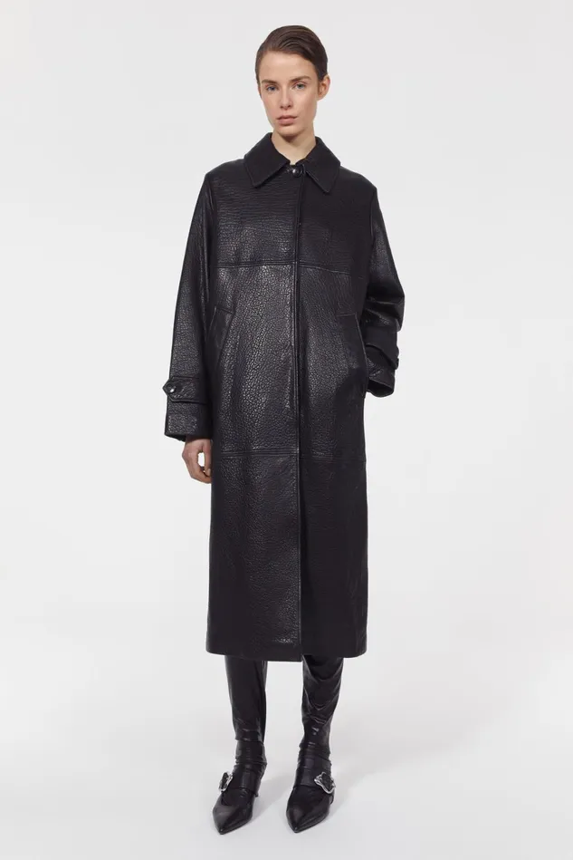 Aida Leather Coat Dark Brown Women Rodebjer Outerwear