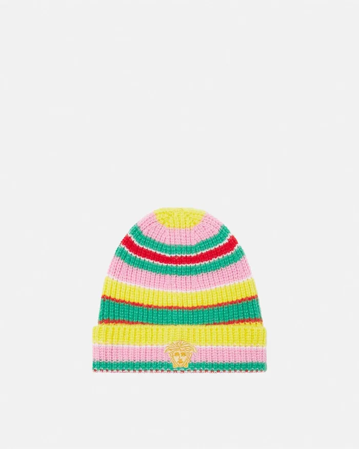 Bags and Accessories Kids Versace Striped CableKnit Beanie Print
