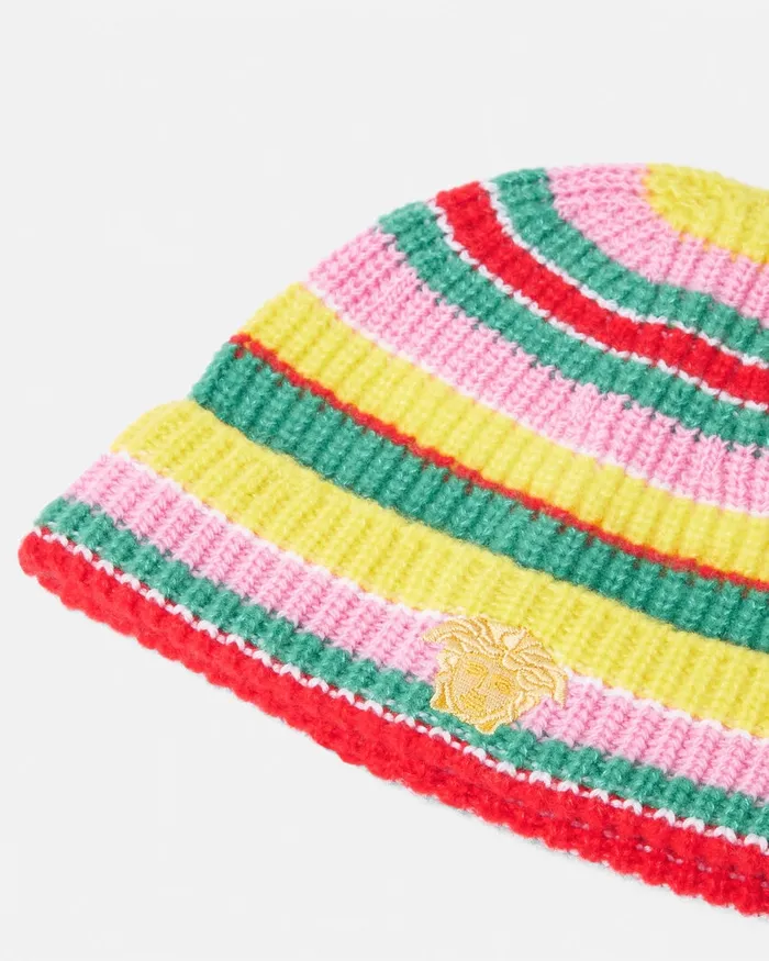 Bags and Accessories Kids Versace Striped CableKnit Beanie Print