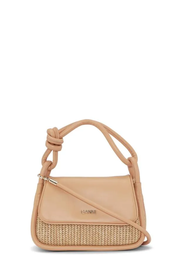 Bags GANNI Shoulder Knot Flap Over Raffia Bag Tan
