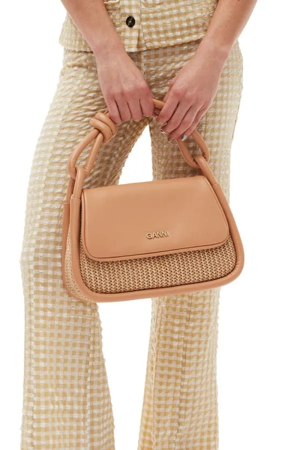 Bags GANNI Shoulder Knot Flap Over Raffia Bag Tan Bags GANNI Shoulder Knot Flap Over Raffia Bag Tan