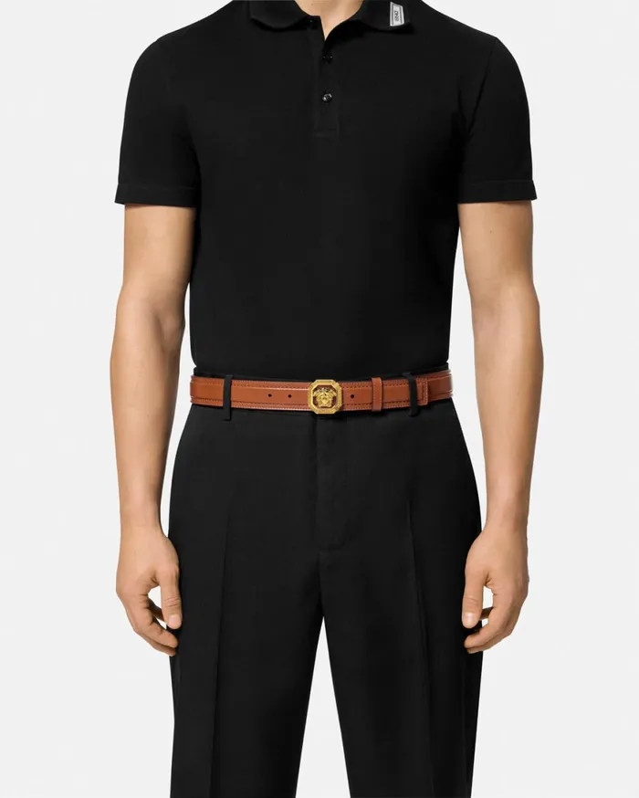 Belts Men Versace La Medusa Leather Belt 35 Cm Brown