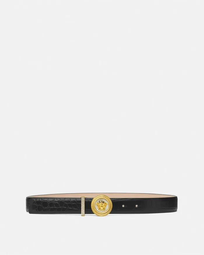Belts Women Versace Medusa Biggie CrocEffect Belt 12034 3 Cm Blackgold