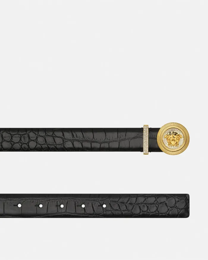 Belts Women Versace Medusa Biggie CrocEffect Belt 12034 3 Cm Blackgold