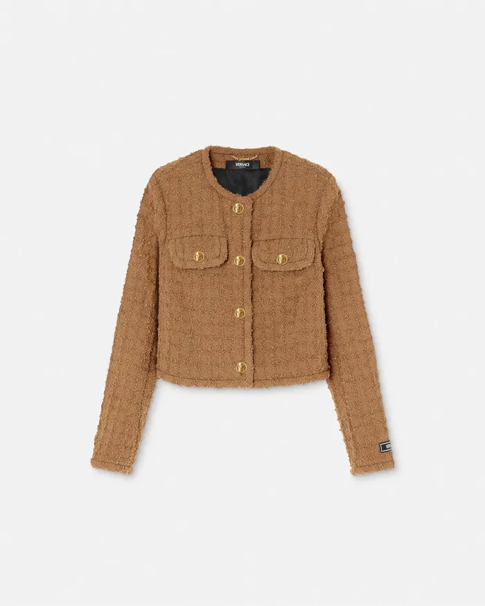 Blazer and Jackets Women Versace Heritage Tweed Cardigan Jacket Brown