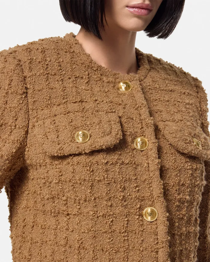 Blazer and Jackets Women Versace Heritage Tweed Cardigan Jacket Brown