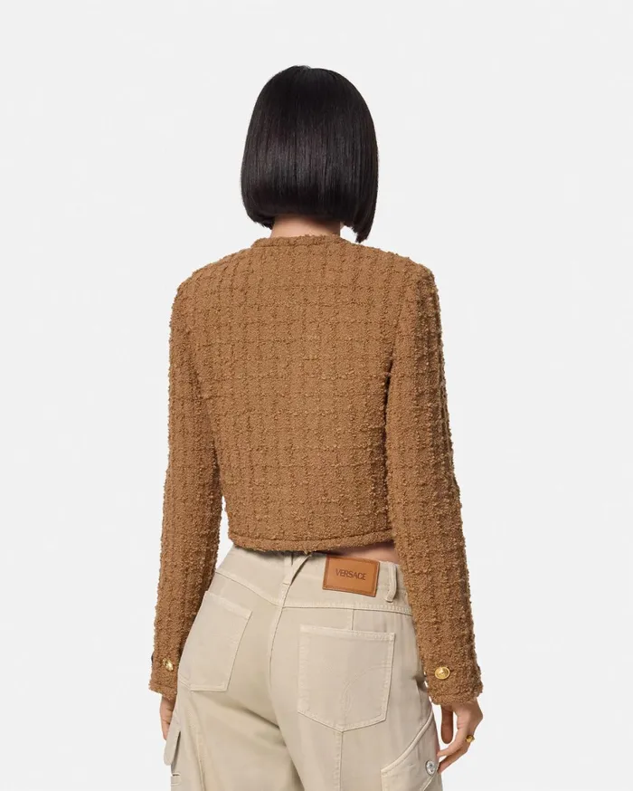 Blazer and Jackets Women Versace Heritage Tweed Cardigan Jacket Brown