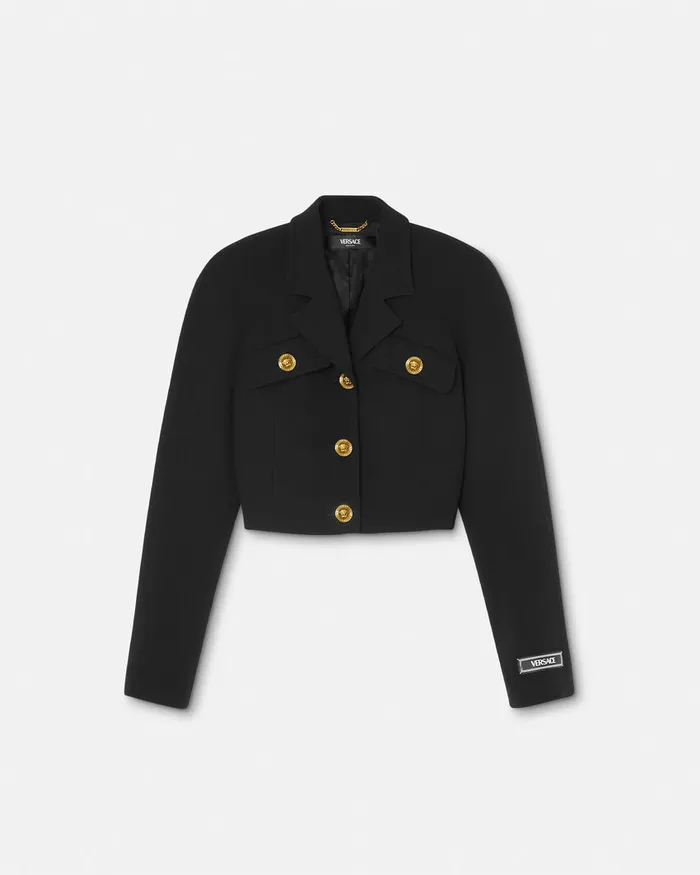 Blazer and Jackets Women Versace WoolBlend Crop Raglan Jacket Black