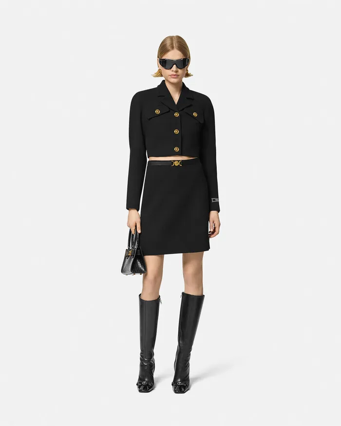 Blazer and Jackets Women Versace WoolBlend Crop Raglan Jacket Black