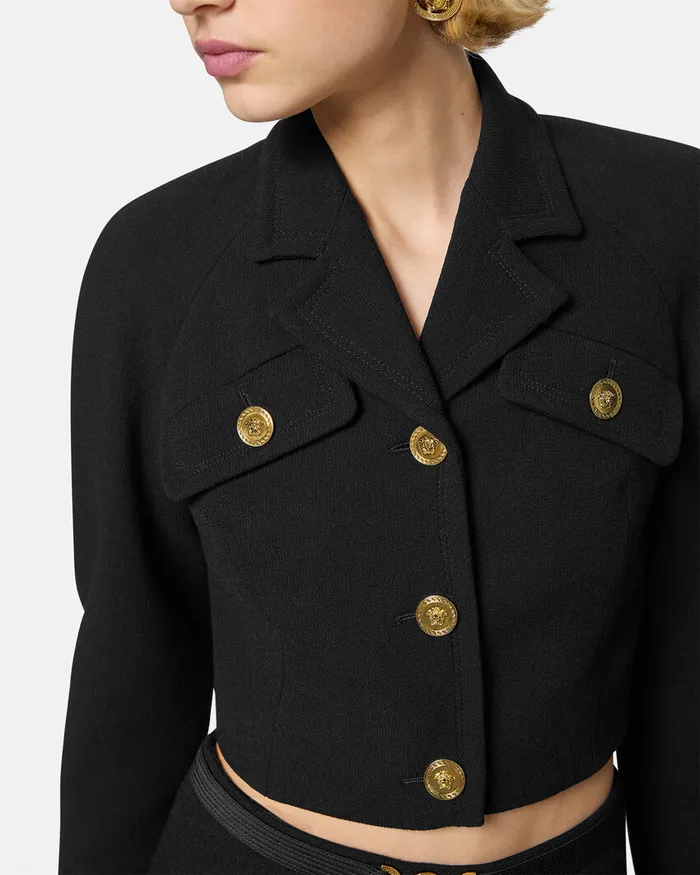 Blazer and Jackets Women Versace WoolBlend Crop Raglan Jacket Black