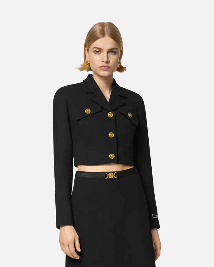 Blazer and Jackets Women Versace WoolBlend Crop Raglan Jacket Black