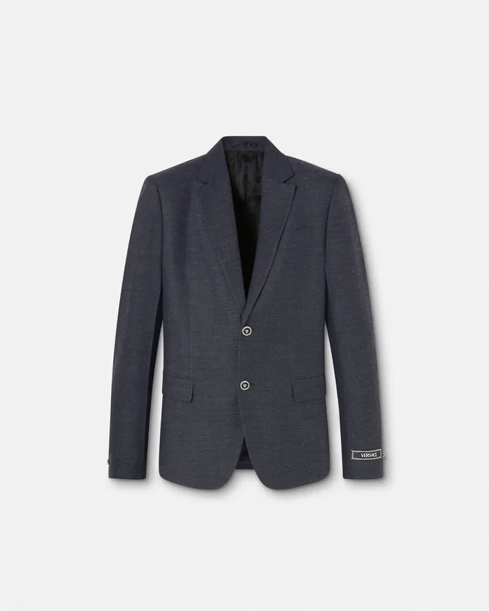 Blazers and Suits Men Versace Herringbone SingleBreasted Blazer Gray