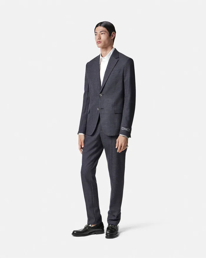 Blazers and Suits Men Versace Herringbone SingleBreasted Blazer Gray