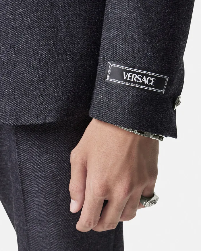Blazers and Suits Men Versace Herringbone SingleBreasted Blazer Gray