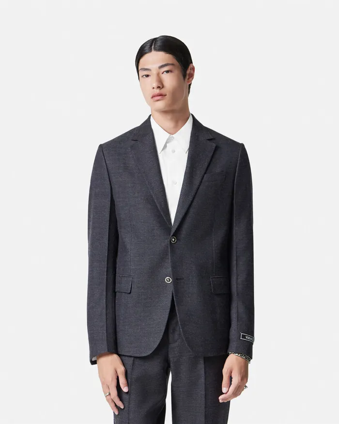 Blazers and Suits Men Versace Herringbone SingleBreasted Blazer Gray