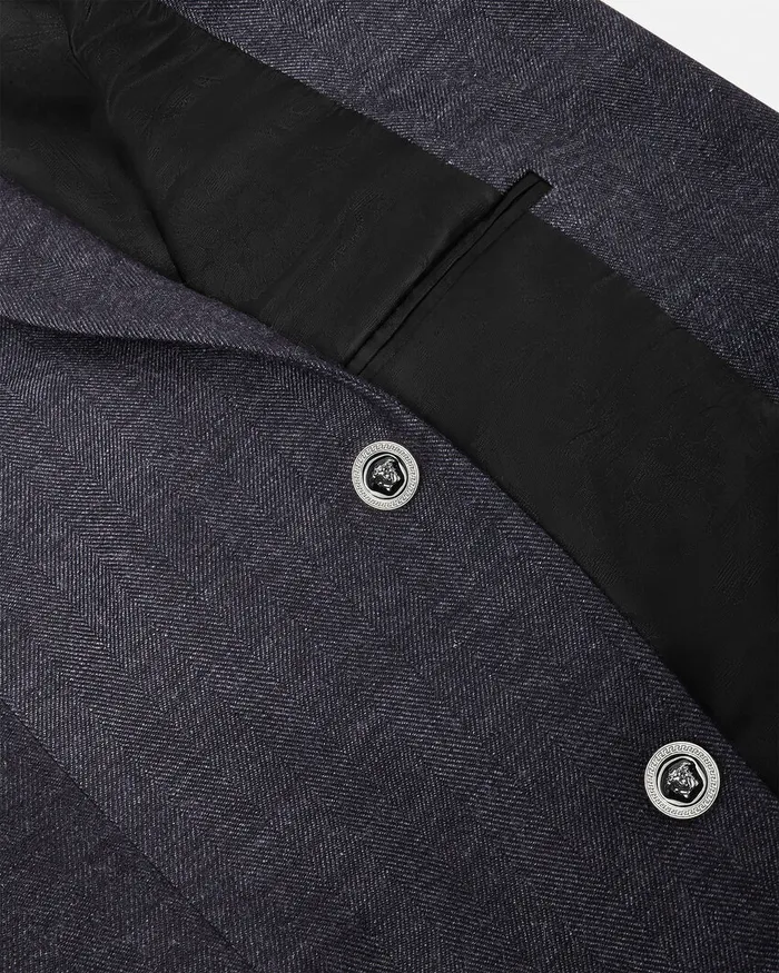 Blazers and Suits Men Versace Herringbone SingleBreasted Blazer Gray