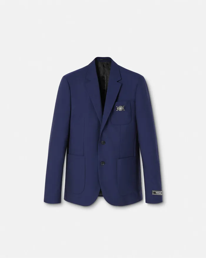 Blazers and Suits Men Versace WoolCanvas SingleBreasted Blazer Blue